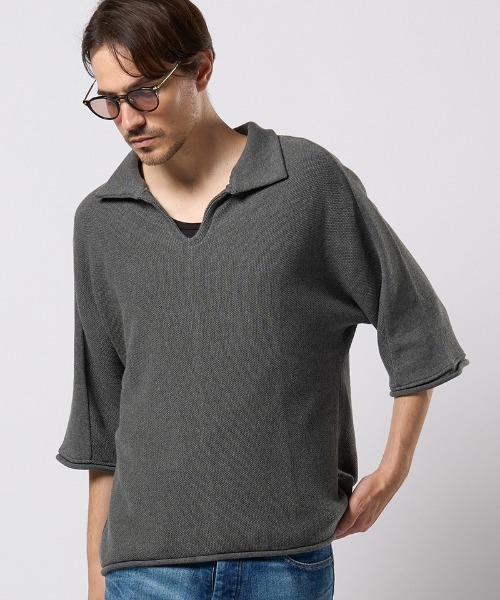 wjk（ダヴルジェイケイ）の「mhs2428- comfy skipper polo H-S スキッパーポロシャツ(6888　kn30h)（ポロシャツ・メンズ・ブラック/ベージュ/チャコール・S/M/L/XL）」の3枚目の写真
