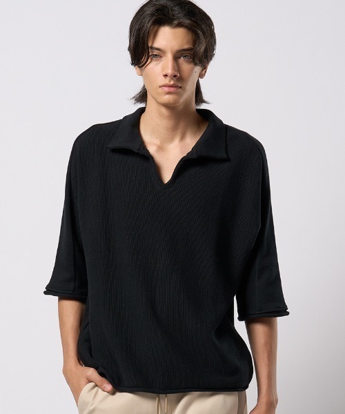 wjk（ダヴルジェイケイ）の「mhs2428- comfy skipper polo H-S スキッパーポロシャツ(6888　kn30h)（ポロシャツ・メンズ・ブラック/ベージュ/チャコール・S/M/L/XL）」の2枚目の写真