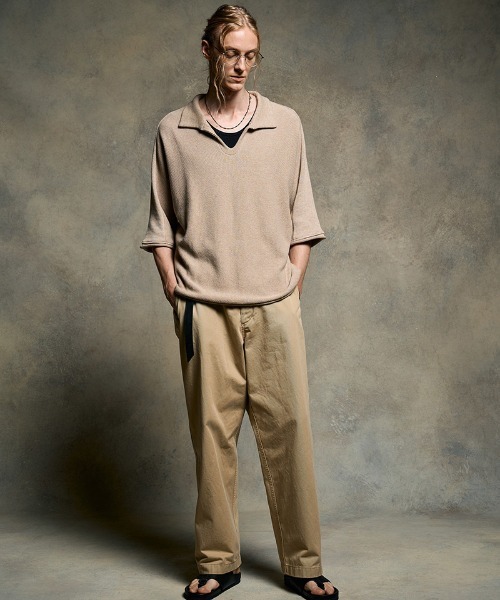 wjk（ダヴルジェイケイ）の「mhs2428- comfy skipper polo H-S スキッパーポロシャツ(6888　kn30h)（ポロシャツ・メンズ・ブラック/ベージュ/チャコール・S/M/L/XL）」の5枚目の写真