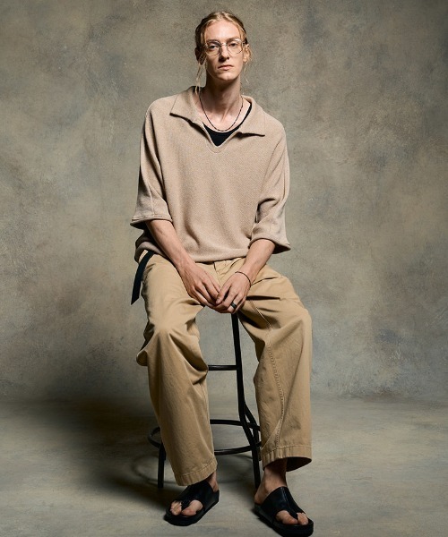 wjk（ダヴルジェイケイ）の「mhs2428- comfy skipper polo H-S スキッパーポロシャツ(6888　kn30h)（ポロシャツ・メンズ・ブラック/ベージュ/チャコール・S/M/L/XL）」の6枚目の写真