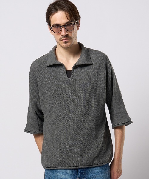 wjk（ダヴルジェイケイ）の「mhs2428- comfy skipper polo H-S スキッパーポロシャツ(6888　kn30h)（ポロシャツ・メンズ・ブラック/ベージュ/チャコール・S/M/L/XL）」の7枚目の写真