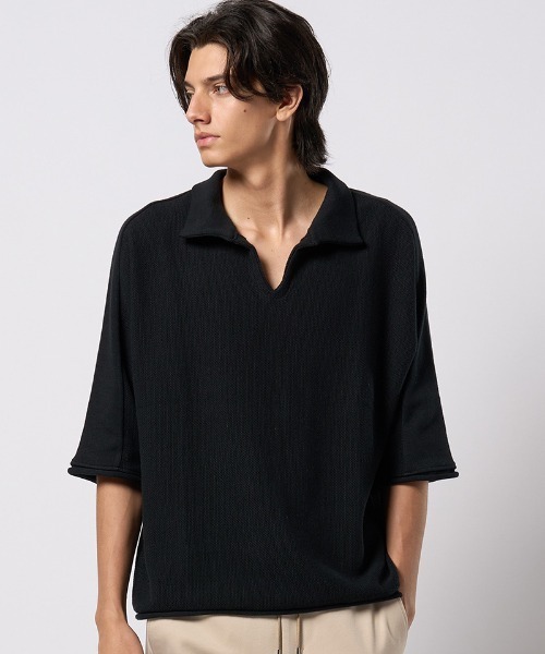 wjk（ダヴルジェイケイ）の「mhs2428- comfy skipper polo H-S スキッパーポロシャツ(6888　kn30h)（ポロシャツ・メンズ・ブラック/ベージュ/チャコール・S/M/L/XL）」の11枚目の写真