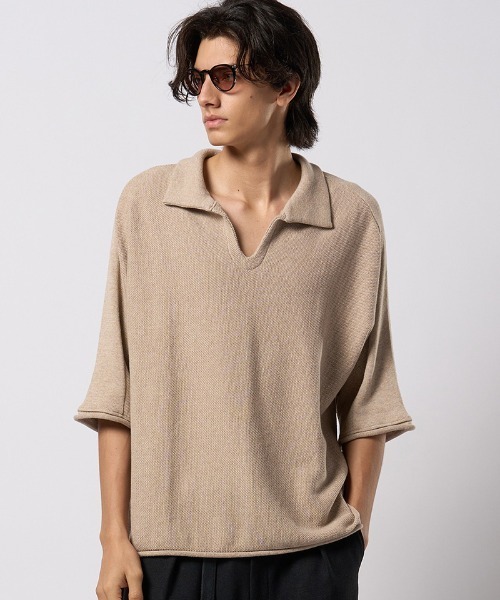 wjk（ダヴルジェイケイ）の「mhs2428- comfy skipper polo H-S スキッパーポロシャツ(6888　kn30h)（ポロシャツ・メンズ・ブラック/ベージュ/チャコール・S/M/L/XL）」の15枚目の写真