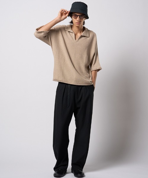 wjk（ダヴルジェイケイ）の「mhs2428- comfy skipper polo H-S スキッパーポロシャツ(6888　kn30h)（ポロシャツ・メンズ・ブラック/ベージュ/チャコール・S/M/L/XL）」の19枚目の写真