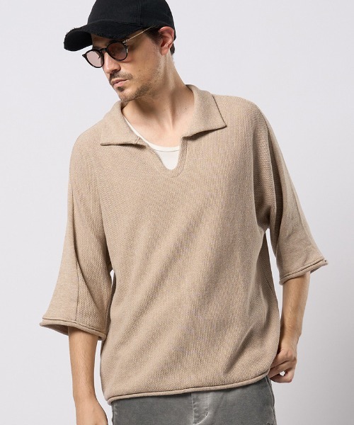 wjk（ダヴルジェイケイ）の「mhs2428- comfy skipper polo H-S スキッパーポロシャツ(6888　kn30h)（ポロシャツ・メンズ・ブラック/ベージュ/チャコール・S/M/L/XL）」の20枚目の写真