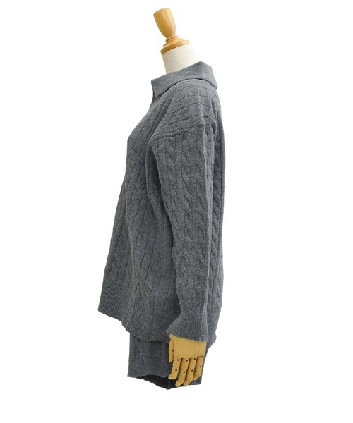 DAY CLOSET(デイ クローゼット)の「【セットアップ】長袖ケーブル編みスキッパーニットトップス+リブショートパンツ 上下2点セット レディース(ニット/セーター・レディース・ホワイト/グレー/ブラック・FREE)」の16枚目の写真