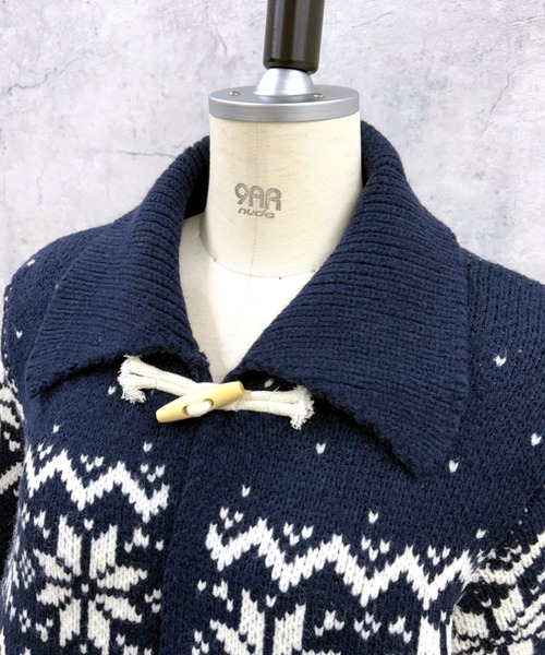 セール】トグルボタンノルディック柄襟付きニットカーディガン