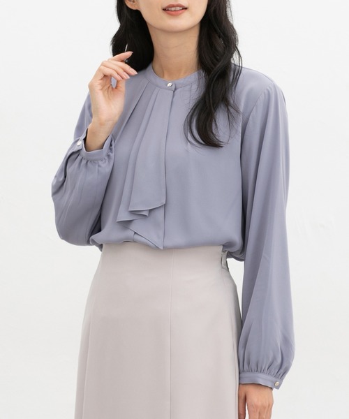 Honeys(ハニーズ)の「【ハニぽか】あったか裏地ボウタイブラウス(シャツ/ブラウス・レディース・グレイッシュブルー/ブラック系その他/アイボリー/ネイビー/ピンク系/ボルドー・3L/L/LL/M/S)」の4枚目の写真