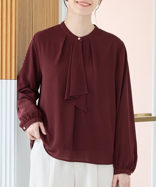 Honeys(ハニーズ)の「【ハニぽか】あったか裏地ボウタイブラウス(シャツ/ブラウス・レディース・グレイッシュブルー/ブラック系その他/アイボリー/ネイビー/ピンク系/ボルドー・3L/L/LL/M/S)」の6枚目の写真