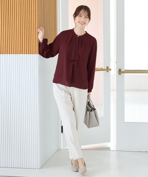 Honeys(ハニーズ)の「【ハニぽか】あったか裏地ボウタイブラウス(シャツ/ブラウス・レディース・グレイッシュブルー/ブラック系その他/アイボリー/ネイビー/ピンク系/ボルドー・3L/L/LL/M/S)」の12枚目の写真