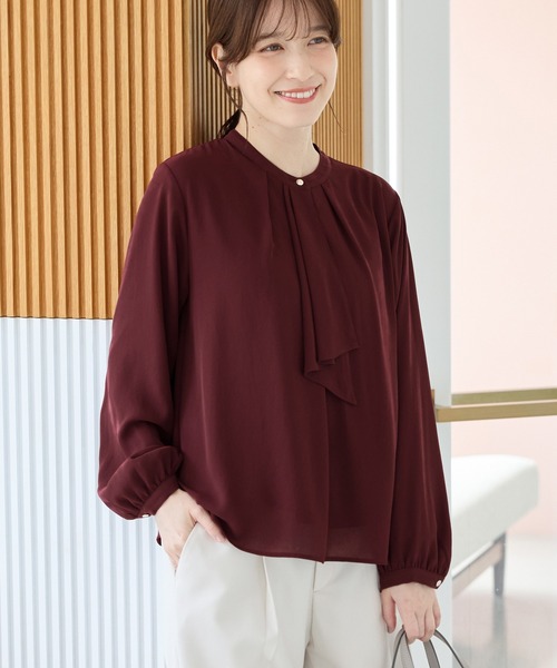 Honeys(ハニーズ)の「【ハニぽか】あったか裏地ボウタイブラウス(シャツ/ブラウス・レディース・グレイッシュブルー/ブラック系その他/アイボリー/ネイビー/ピンク系/ボルドー・3L/L/LL/M/S)」の13枚目の写真