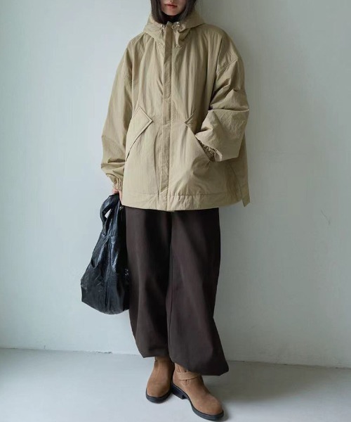 セール】オーバーサイズ中綿ブルゾン ドロスト フード付き