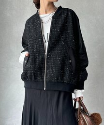DOUDOU 長袖 ブルゾン アウター ジャケット シアー ブラック DouDou ジャケット ブルゾン 「WEB限定」シアーヘムノーカラー