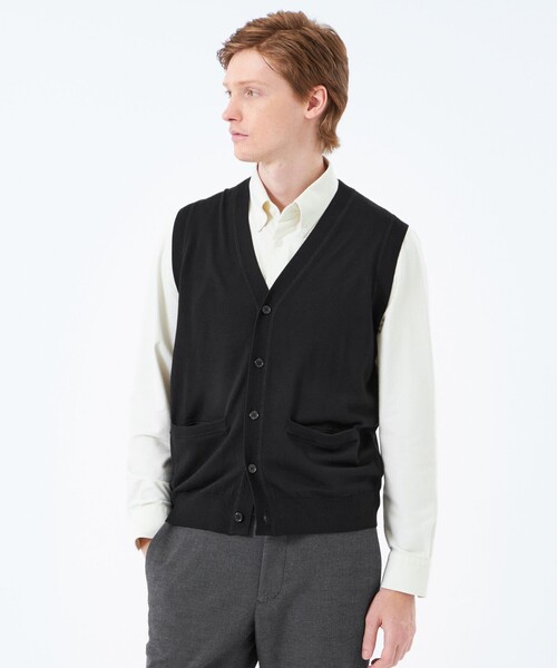 MACKINTOSH PHILOSOPHY（ﾏｯｷﾝﾄｯｼｭ ﾌｨﾛｿﾌｨｰ）の「ハイゲージ天竺 Vネックニットベスト（ベスト・メンズ・チャコールグレー/ブラック・42/40/38）」の2枚目の写真