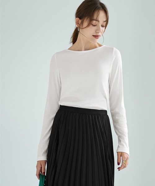 STYLE DELI（スタイルデリ）の「下に着るリブテレコ長袖カットソートップス（Tシャツ/カットソー・レディース・ホワイト/チャコールグレー/ブラック・MEDIUM）」の2枚目の写真