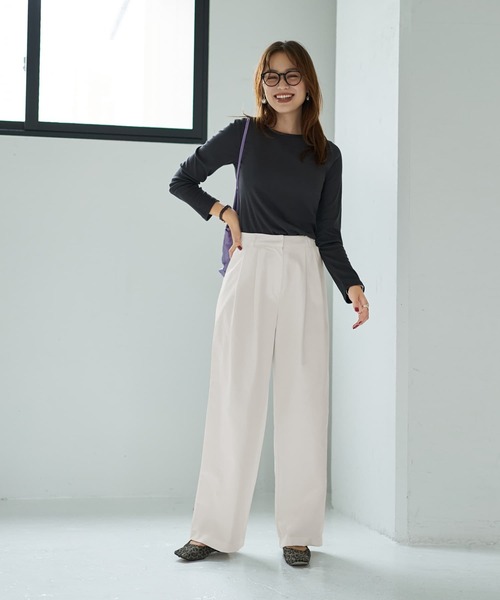 STYLE DELI（スタイルデリ）の「下に着るリブテレコ長袖カットソートップス（Tシャツ/カットソー・レディース・ホワイト/チャコールグレー/ブラック・MEDIUM）」の4枚目の写真