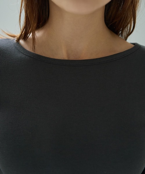 STYLE DELI（スタイルデリ）の「下に着るリブテレコ長袖カットソートップス（Tシャツ/カットソー・レディース・ホワイト/チャコールグレー/ブラック・MEDIUM）」の5枚目の写真