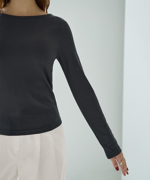 STYLE DELI（スタイルデリ）の「下に着るリブテレコ長袖カットソートップス（Tシャツ/カットソー・レディース・ホワイト/チャコールグレー/ブラック・MEDIUM）」の10枚目の写真