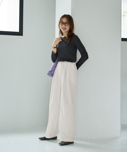 STYLE DELI（スタイルデリ）の「下に着るリブテレコ長袖カットソートップス（Tシャツ/カットソー・レディース・ホワイト/チャコールグレー/ブラック・MEDIUM）」の11枚目の写真