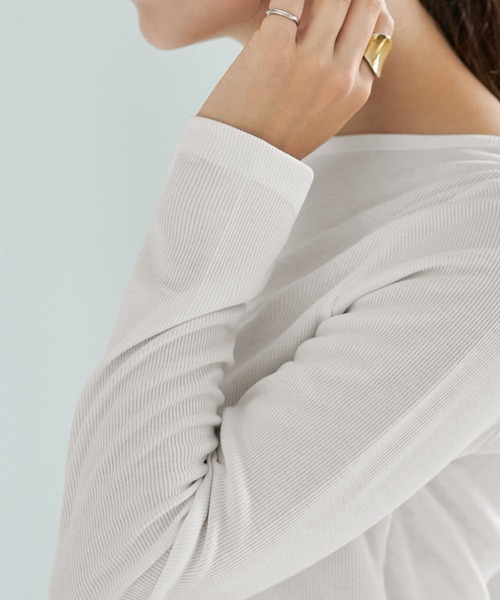 STYLE DELI（スタイルデリ）の「下に着るリブテレコ長袖カットソートップス（Tシャツ/カットソー・レディース・ホワイト/チャコールグレー/ブラック・MEDIUM）」の14枚目の写真