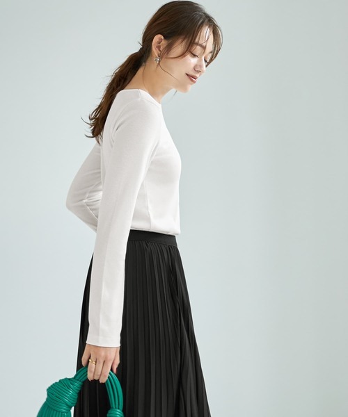 STYLE DELI（スタイルデリ）の「下に着るリブテレコ長袖カットソートップス（Tシャツ/カットソー・レディース・ホワイト/チャコールグレー/ブラック・MEDIUM）」の15枚目の写真