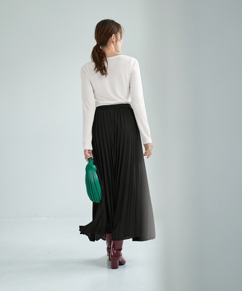 STYLE DELI（スタイルデリ）の「下に着るリブテレコ長袖カットソートップス（Tシャツ/カットソー・レディース・ホワイト/チャコールグレー/ブラック・MEDIUM）」の16枚目の写真