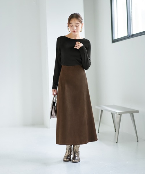 STYLE DELI（スタイルデリ）の「下に着るリブテレコ長袖カットソートップス（Tシャツ/カットソー・レディース・ホワイト/チャコールグレー/ブラック・MEDIUM）」の17枚目の写真