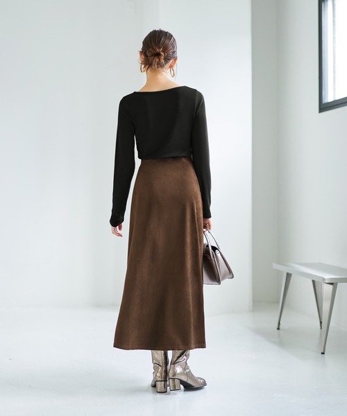 STYLE DELI（スタイルデリ）の「下に着るリブテレコ長袖カットソートップス（Tシャツ/カットソー・レディース・ホワイト/チャコールグレー/ブラック・MEDIUM）」の18枚目の写真