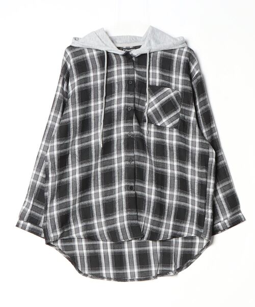 FUNdaysion(ファンデイション)の「フード付きチェックシャツ(Tシャツ/カットソー・レディース・ブラック/ブルー・M)」の18枚目の写真