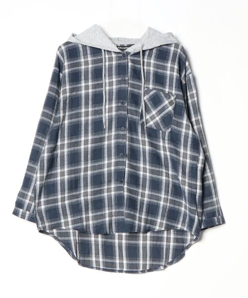 FUNdaysion(ファンデイション)の「フード付きチェックシャツ(Tシャツ/カットソー・レディース・ブラック/ブルー・M)」の19枚目の写真