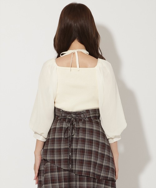 AND COUTURE(アンドクチュール)の「7分袖ホルターリボンニットプルオーバー(ニット/セーター・レディース・ブラック/アイボリー/ネイビー・FREE)」の7枚目の写真