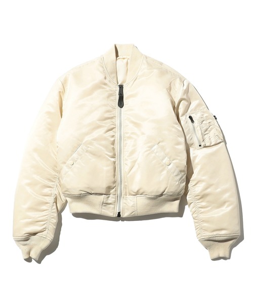Valley Apparel(バレーアパレル)の「レディース MA-1 ショートナイロンジャケット(ミリタリージャケット・レディース・ブラック/アイボリー・MEDIUM/SMALL)」の2枚目の写真