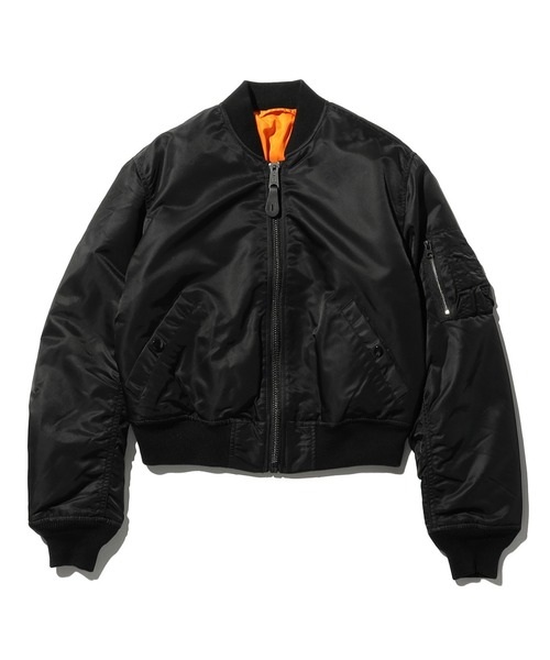 Valley Apparel(バレーアパレル)の「レディース MA-1 ショートナイロンジャケット(ミリタリージャケット・レディース・ブラック/アイボリー・MEDIUM/SMALL)」の1枚目の写真