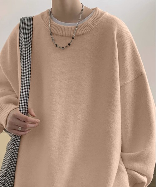 BLANC FICELLE(ブランフィセル)の「メンズ オーバーサイズ ニット クルーネック(ニット/セーター・メンズ・レッド/ベージュ/ミント/ブルー/ブラック/アイボリー・M/L/XL/XX-LARGE)」の1枚目の写真