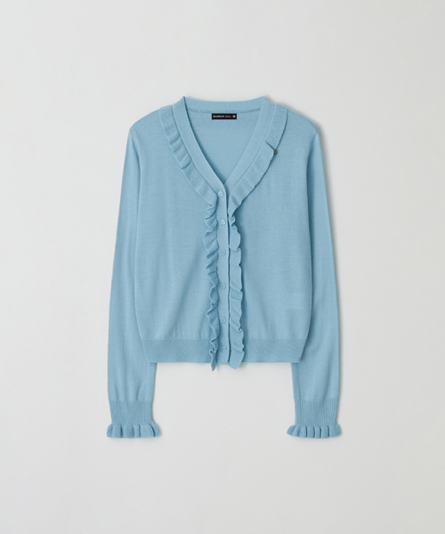 SIDE RUFFLE V NECK KNIT CARDIGAN SOFT BLUE（カーディガン/ボレロ