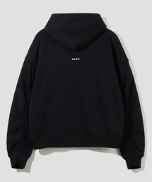 バックシェリング起毛フードTシャツ[ブラック]