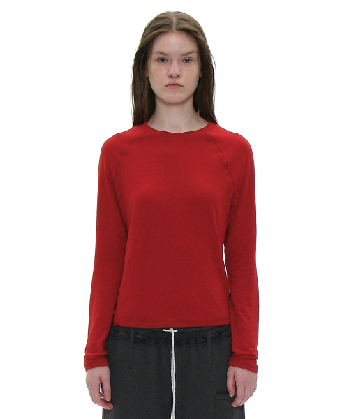 PARTIMENTO WOMEN(パルティメントウィメン)の「PWC シア レグラン ロングスリーブ Tシャツ_ディープレッド(Tシャツ/カットソー・レディース・その他・LARGE/SMALL/MEDIUM)」の1枚目の写真
