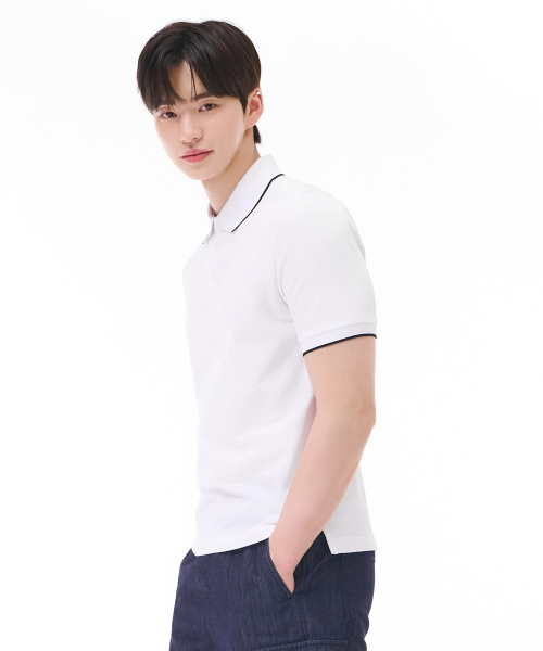 CHASECULT(チェイスカルト)の「男性ティップ配色クールピケカラーTシャツ-ホワイト(ポロシャツ・メンズ・ホワイト・100/110/95/105)」の2枚目の写真