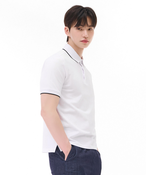 CHASECULT(チェイスカルト)の「男性ティップ配色クールピケカラーTシャツ-ホワイト(ポロシャツ・メンズ・ホワイト・100/110/95/105)」の3枚目の写真