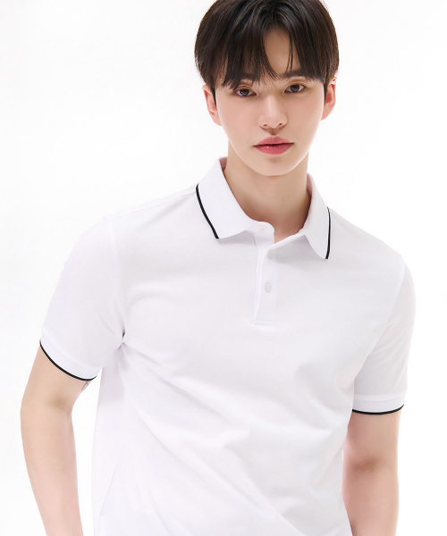 CHASECULT(チェイスカルト)の「男性ティップ配色クールピケカラーTシャツ-ホワイト(ポロシャツ・メンズ・ホワイト・100/110/95/105)」の5枚目の写真