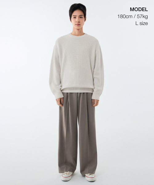 MUSINSA STANDARD（ムシンサスタンダード）の「コットンリブクルーネックニット[クリーム]（ニット/セーター・メンズ・その他・SMALL/MEDIUM/LARGE/X-LARGE/XX-LARGE）」の2枚目の写真