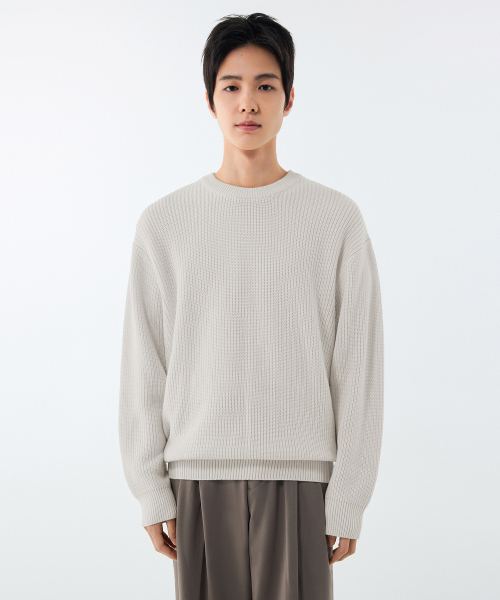 MUSINSA STANDARD（ムシンサスタンダード）の「コットンリブクルーネックニット[クリーム]（ニット/セーター・メンズ・その他・SMALL/MEDIUM/LARGE/X-LARGE/XX-LARGE）」の3枚目の写真