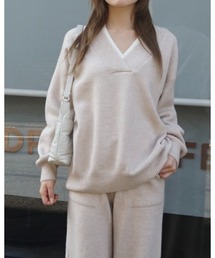 Alt due（オルトデュー）の「【Alt due/オルト デュー】レイヤード風ニットプルオーバー/Vネック リラックス カジュアル（ニット/セーター）」