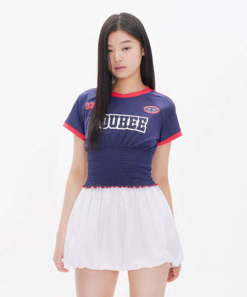 YOUHEE(ユヒ)の「GRAPHIC TRACK JERSEY SMOKING T-SHIRT NAVY(Tシャツ/カットソー・レディース・その他・FREE)」の1枚目の写真