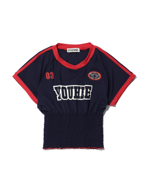 YOUHEE(ユヒ)の「GRAPHIC TRACK JERSEY SMOKING T-SHIRT NAVY(Tシャツ/カットソー・レディース・その他・FREE)」の2枚目の写真