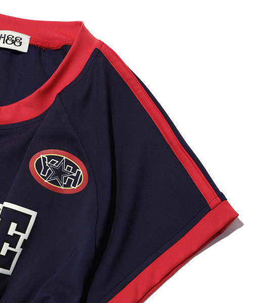 YOUHEE(ユヒ)の「GRAPHIC TRACK JERSEY SMOKING T-SHIRT NAVY(Tシャツ/カットソー・レディース・その他・FREE)」の3枚目の写真