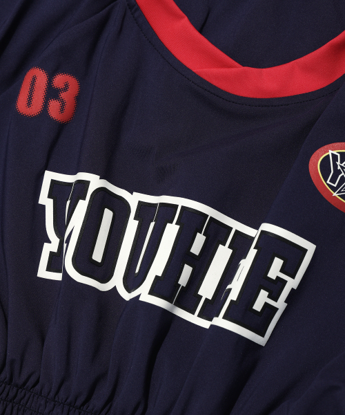 YOUHEE(ユヒ)の「GRAPHIC TRACK JERSEY SMOKING T-SHIRT NAVY(Tシャツ/カットソー・レディース・その他・FREE)」の4枚目の写真
