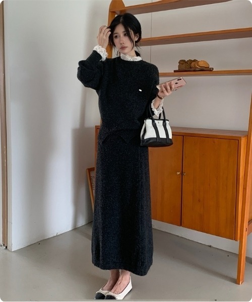 セール】レースタッチ・ソフトニットセットアップ（ワンピース