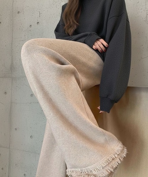 cammie(キャミー)の「裾フリンジパンツ(その他パンツ・レディース・オートミール/ブラック・F)」の1枚目の写真