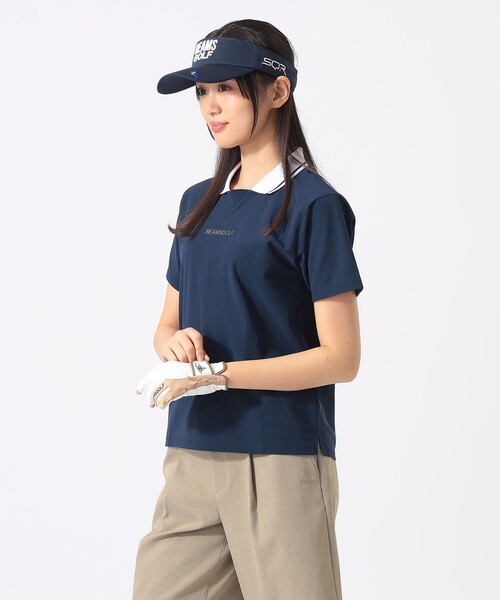 BEAMS GOLF(ビームスゴルフ)の「ORANGE LABEL / シルバースターロゴ サッカーシャツ(吸水速乾・UVカット)(ポロシャツ・レディース・サックスブルー/ネイビー/ホワイト・MEDIUM/SMALL/LARGE)」の3枚目の写真